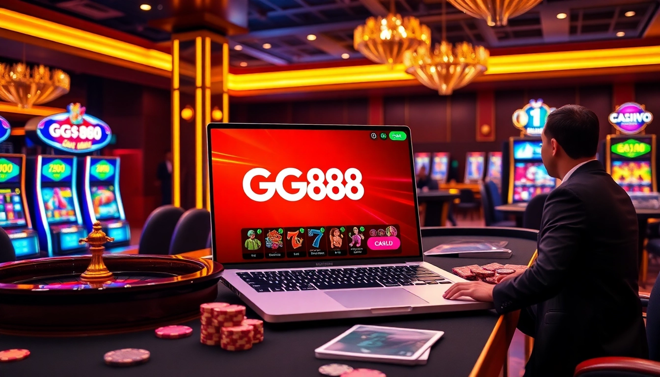 Experience the excitement of online gambling at GG88 with vibrant casino elements.