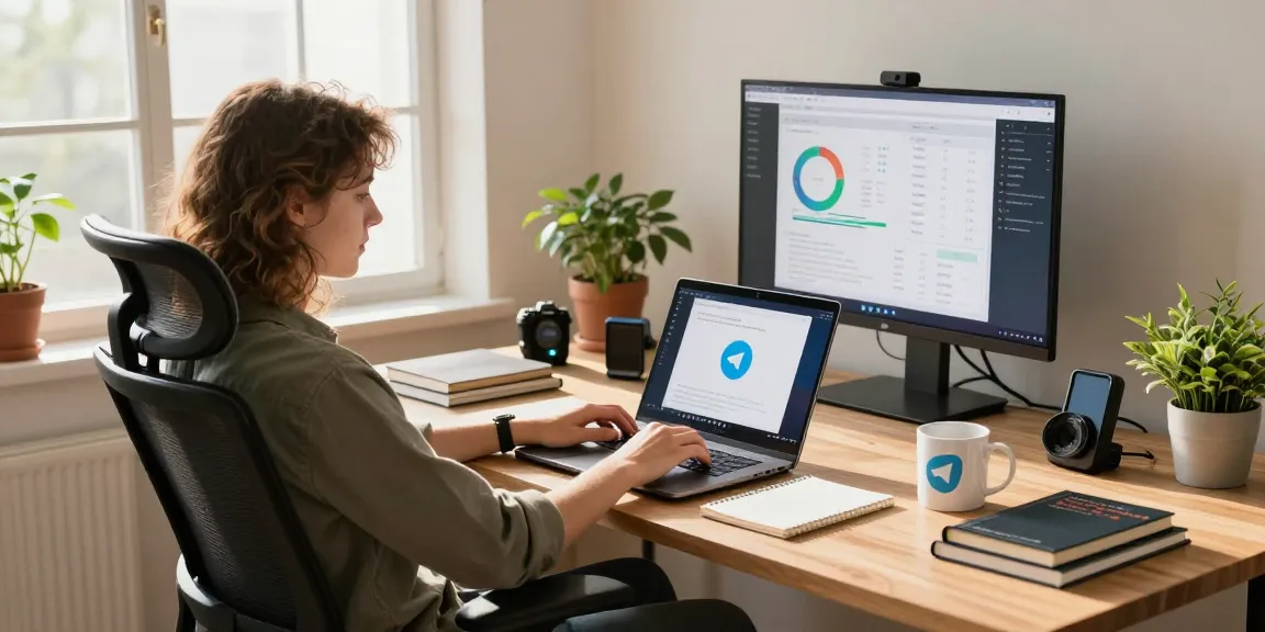 Engaging workspace featuring 纸飞机下载 on the laptop along with productivity elements like notebooks and tech gadgets, showcasing a modern home office atmosphere.
