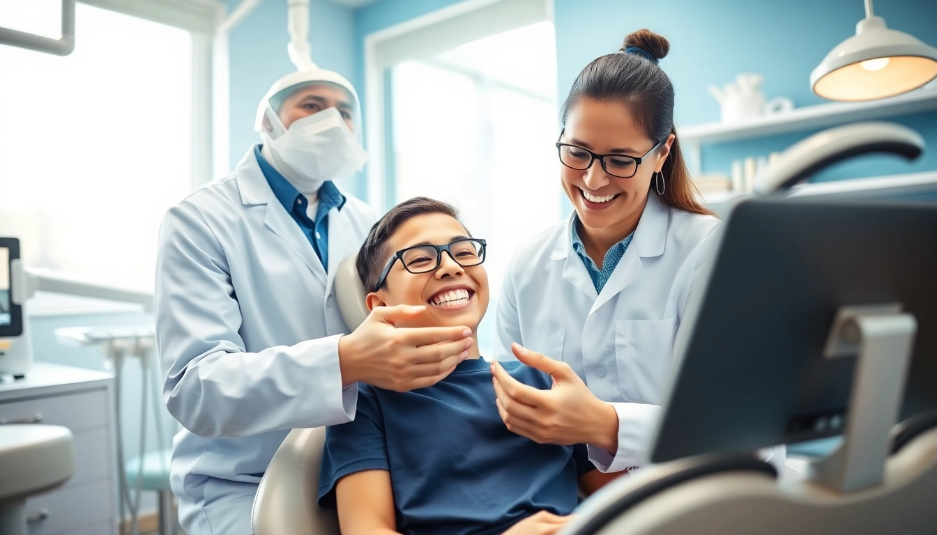Orthodontist Edmonton assisting a patient with braces in a modern dental clinic.