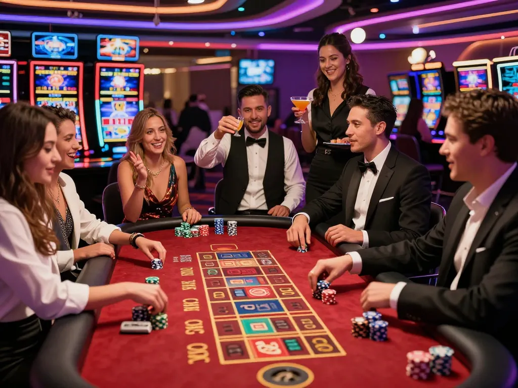 Exciting gaming atmosphere at ligasedayu casino with players at roulette table