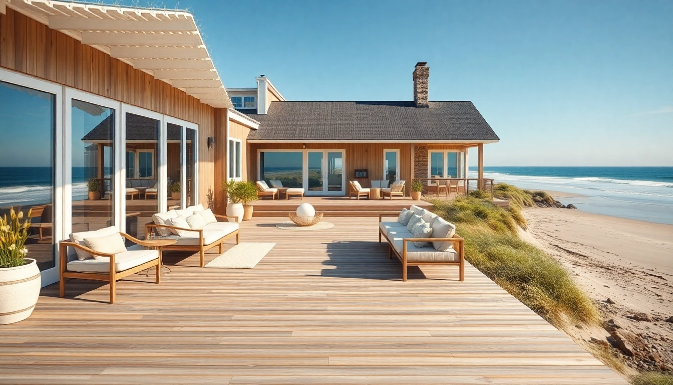 A stunning cape cod home by the beach with a welcoming deck and bright seaside colors.