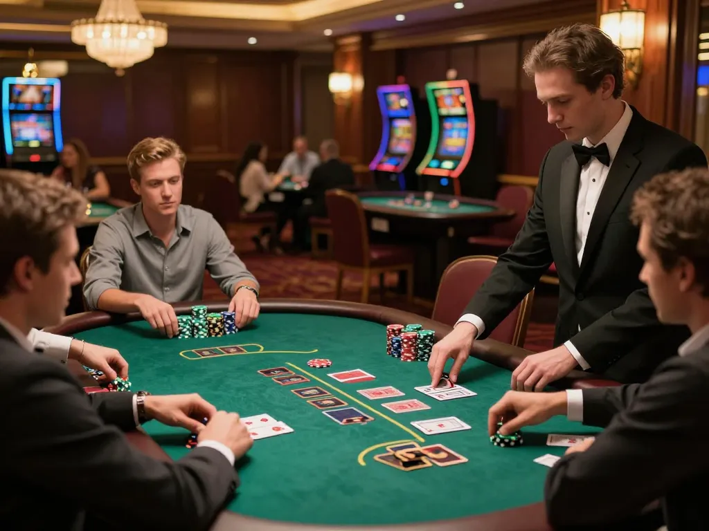 SC88 players strategically betting at a blackjack table in a vibrant casino setting