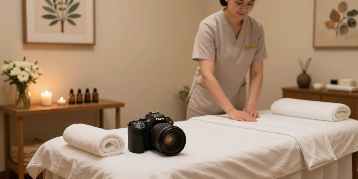 마사지 테라피 룸에서 진정한 휴식을 준비하는 모습