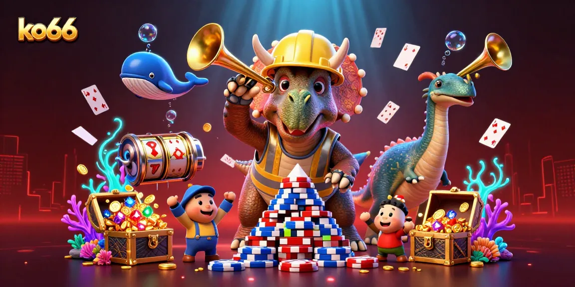 Engage in a vibrant casino scene featuring ko66's exciting gaming elements, celebrating fun and action.