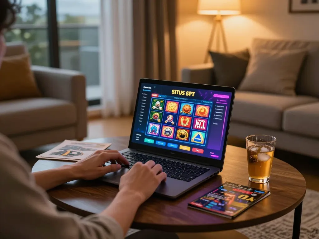 Sparking excitement at home with situs slot gameplay on a laptop.