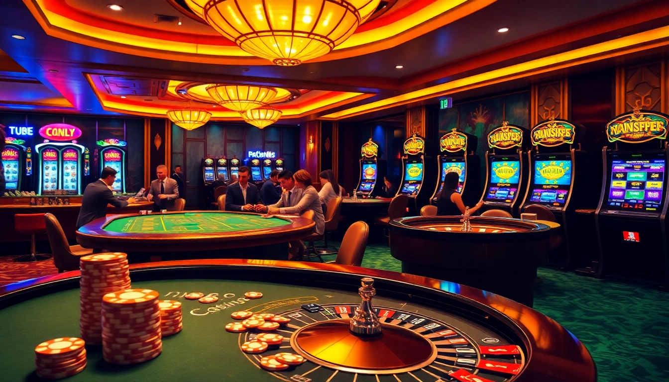 Gameplay at https://f1682.email/ showcasing vibrant casino tables, poker chips, and players in action.