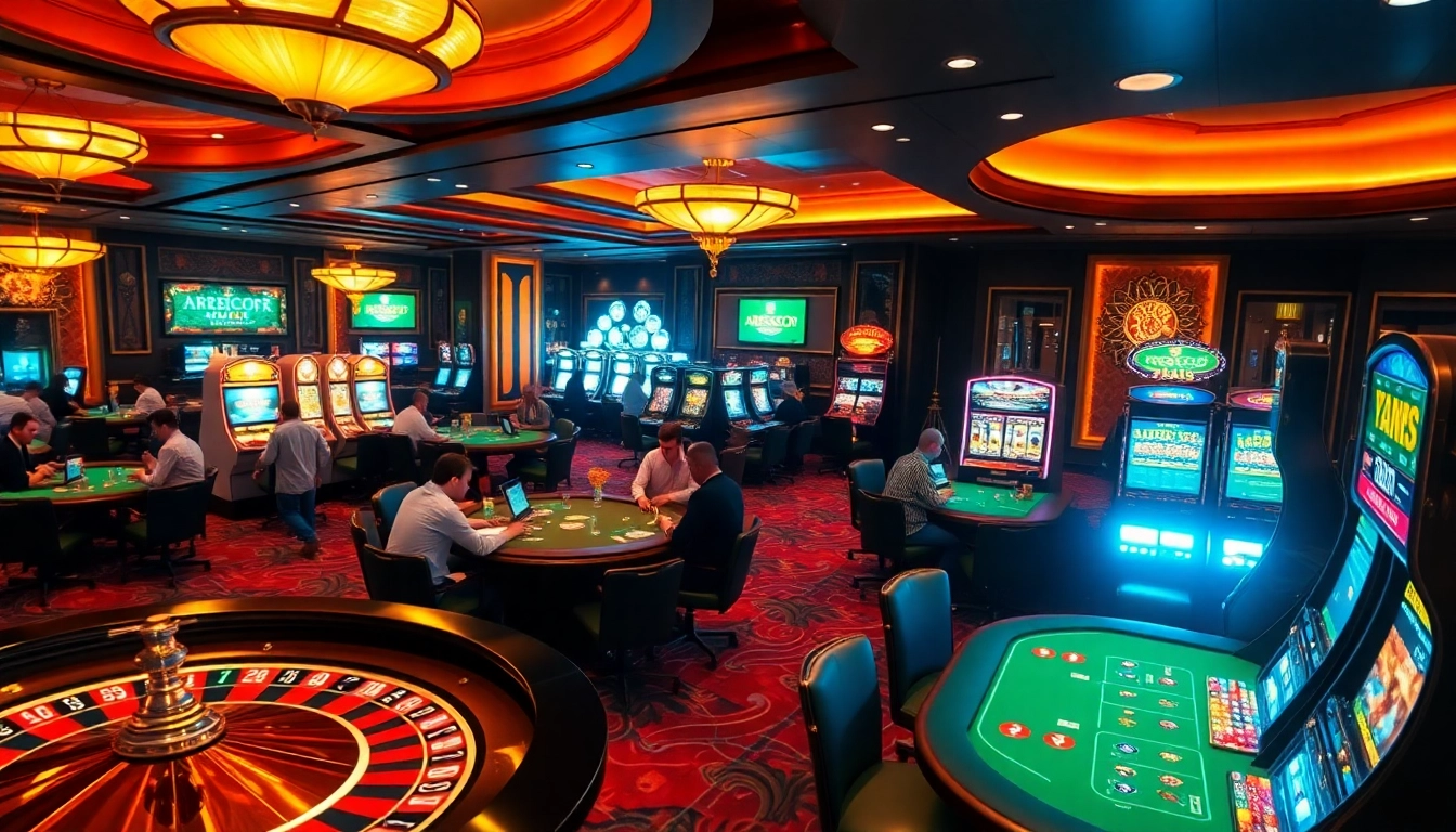 Dynamic gaming scene at situs aresgacor with players enjoying poker and roulette.