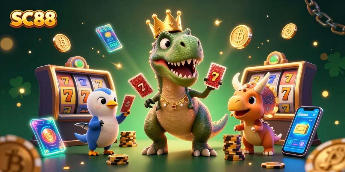 Experience the thrilling SC88 casino gaming action with vibrant characters and glittering elements.