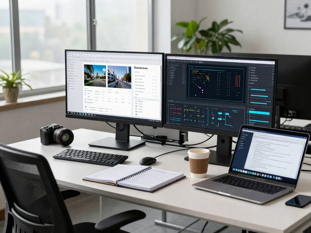 AI image detector analysis in a modern tech workspace, highlighting advanced content moderation.