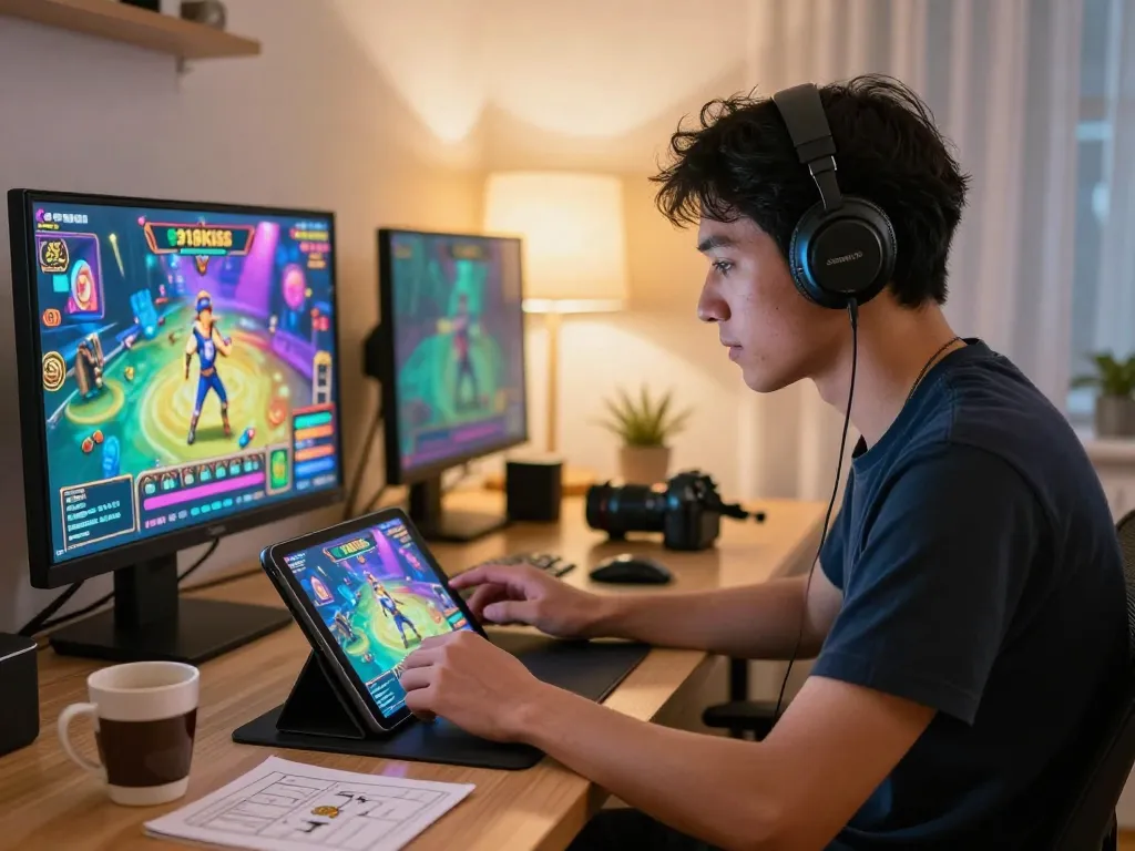 Engaging player enjoying 918Kiss gaming at home while using a tablet via https://kiss918-ori.app.