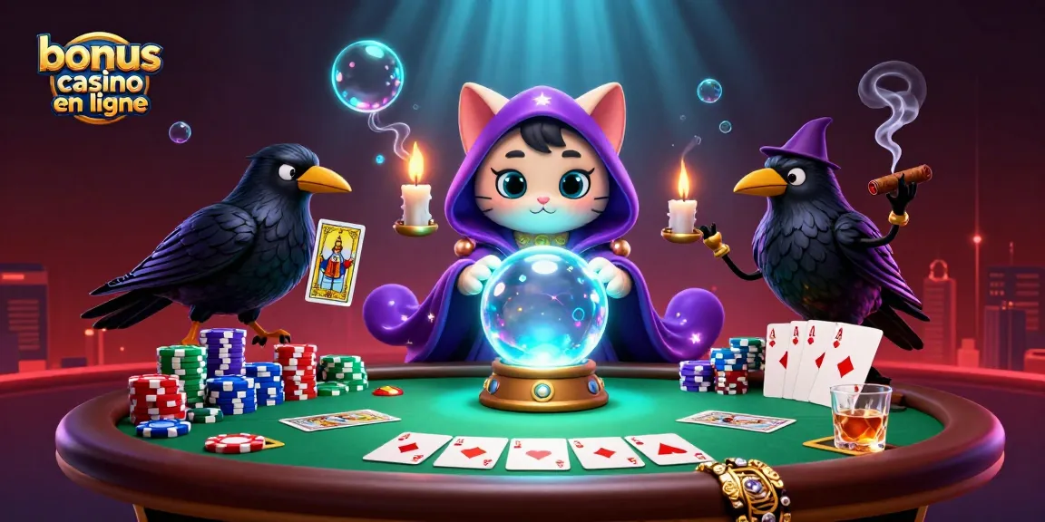Vivez l'excitation avec bonus casino en ligne grâce à une scène animée de poker réunissant chance et mystère.