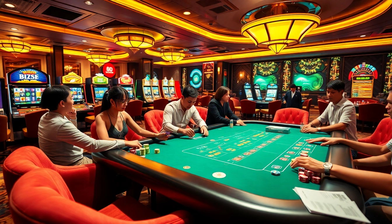 Players enjoying a gamified experience at ok88 casino with poker chips and lively slots.
