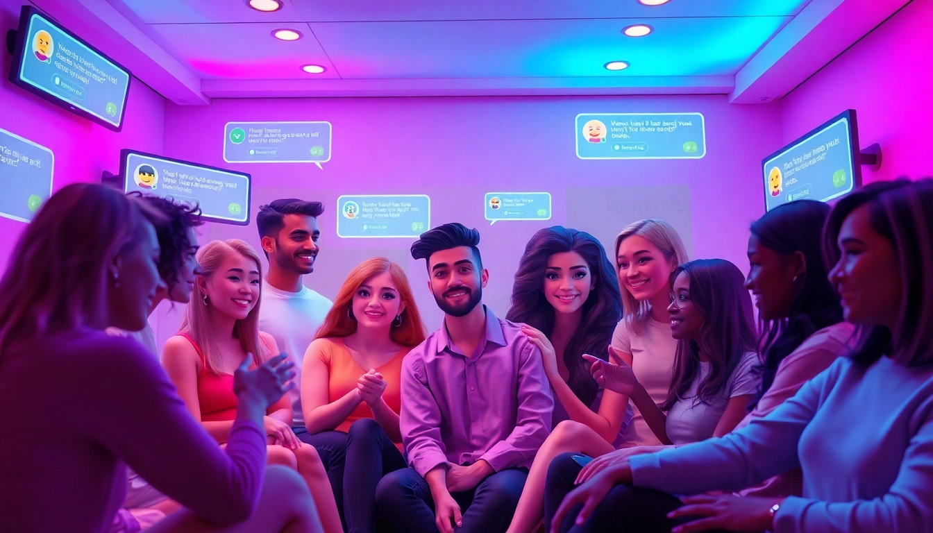 Engaging characters in a virtual chat room illustrating sex chat ai interactions.