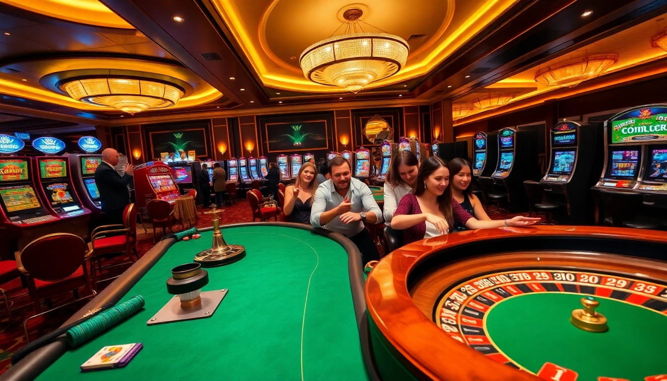 Experience the excitement of gaming at OK365 with vibrant casino interiors and engaged players.
