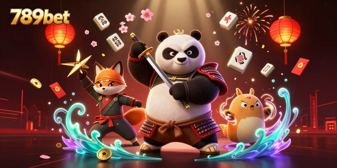 Engage in thrilling bets at 789bet with dynamic samurai, fox, and magical elements in a rich casino scene.