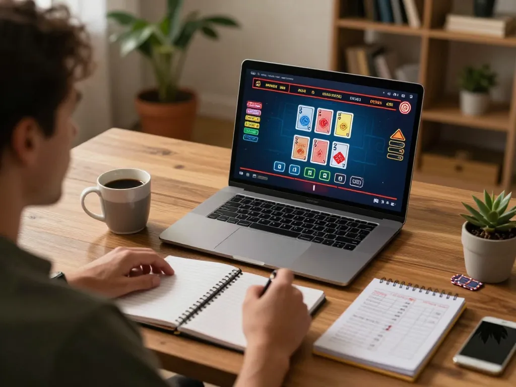 Player strategizing on dn88 online casino, engaging with live dealer game on laptop.