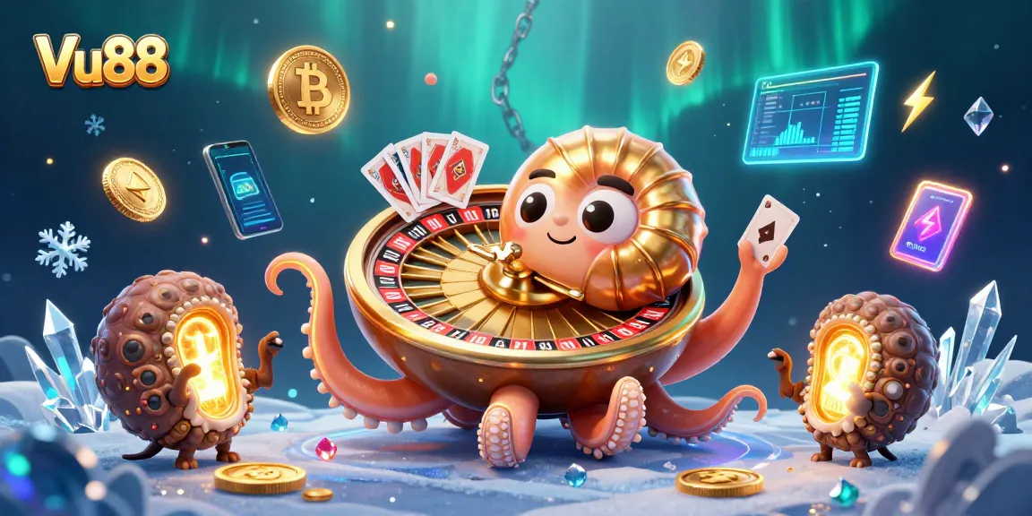 Engage in thrilling gaming experiences at Vu88 with a vibrant 3D casino illustration.