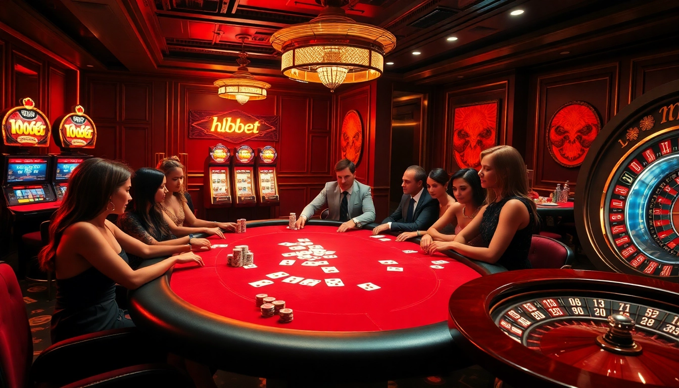 Experience the thrill of hbbet with players at a luxurious casino poker table.