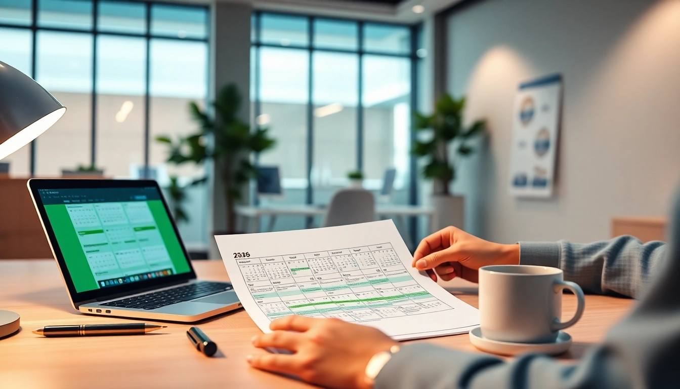 Professionally organized workspace featuring a 2026 calendar PDF for effective planning.