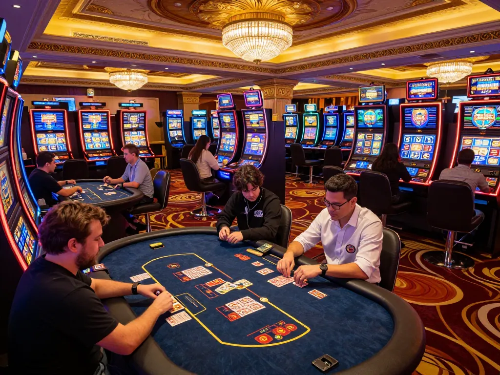 Players strategizing at TG88 casino slot machines in a vibrant gaming environment.
