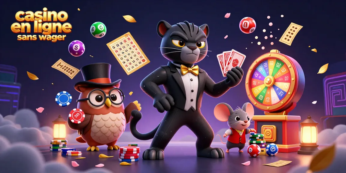 Un jeu captivant au casino en ligne sans wager avec une panthère élégante distribuant des cartes et un hibou chanceux.
