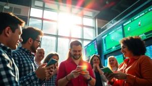 Enthusiastic bettors engaging with the best sportsbooks in Mexico amidst a vibrant sports betting atmosphere.