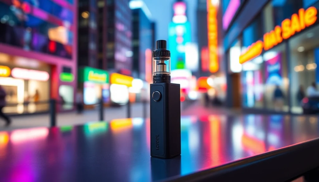 Vozol Gerät auf einem Urban Tisch mit modernen Akzenten und bunten Lichtern.