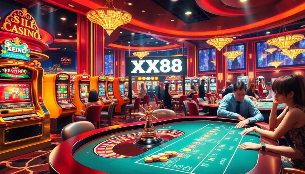 Experience the thrill of gameplay at XX88, featuring vibrant casino elements and luxurious atmosphere.