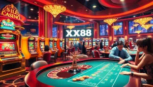 Experience the thrill of gameplay at XX88, featuring vibrant casino elements and luxurious atmosphere.