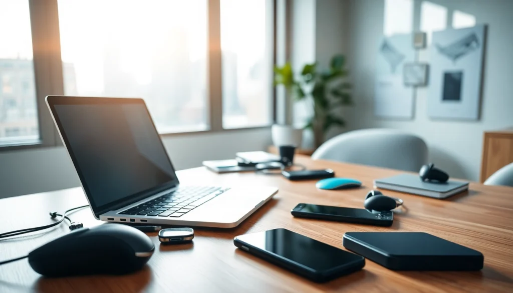 Engaging technology workspace showcasing various devices in a modern setup