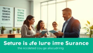 Family discussing life insurance options with a professional agent in a modern office