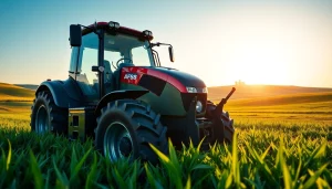 AF88 tractor operating in a vibrant green field at sunrise, showcasing its innovative design.