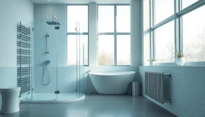 sonni sanitär GmbH bietet stilvolle Badezimmerlösungen mit eleganten Duschkabinen und Heizkörpern.