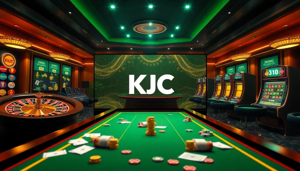 Experience the excitement of online gambling at KJC with vibrant gaming elements and luxury.