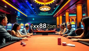 Engaged players at a luxury casino table showcasing the excitement of xx88com gambling experience.
