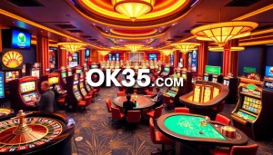 Experience thrilling online gaming at OK365LV.COM with players at a lively casino table.