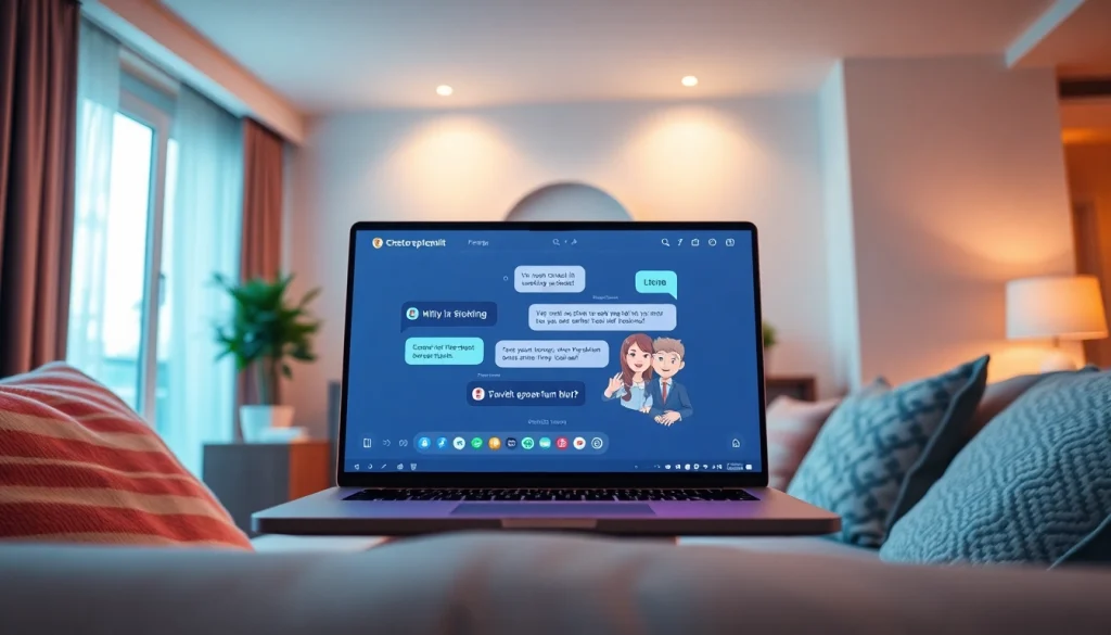 Engaging sex chat ai conversation displayed on a modern laptop screen in a cozy living space.