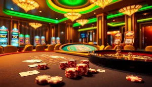 Engaging virtual casino experience at 789f com with vibrant slot machines and betting tables.