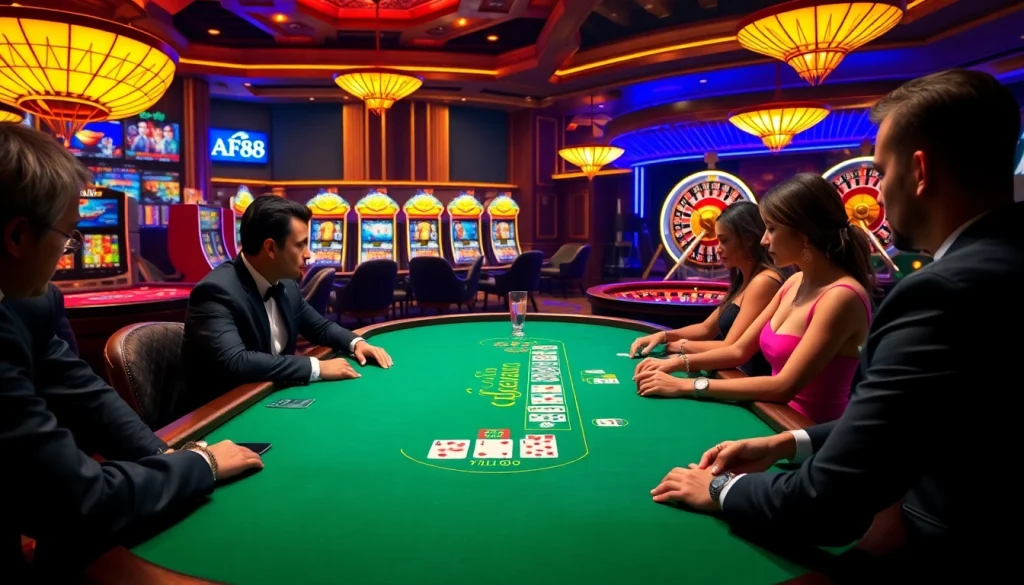 Experience high-stakes gameplay at AF88 with luxurious poker tables and exciting slot machines.