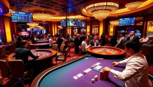 Exciting poker action at the f88bet casino with vibrant colors and luxurious settings.