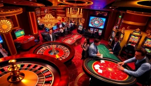 Experience the thrill of rr88com with players at a vibrant casino gaming table.