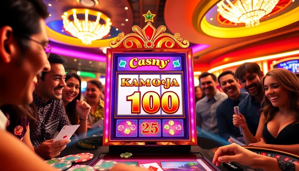 Experience thrilling action at slot kamboja bet 100 with colorful casino elements and excited players.