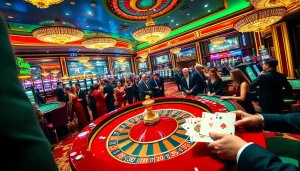 Experience new 88 excitement at a luxurious casino table with players engaging in high-stakes games.