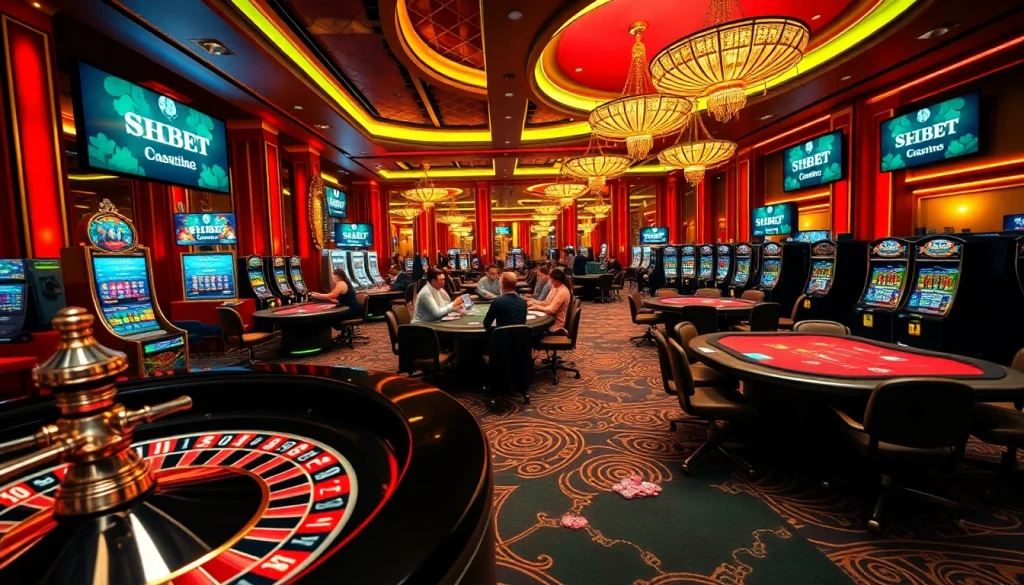 Players enjoying various games at SHBET casino, showcasing excitement in a vibrant setting.