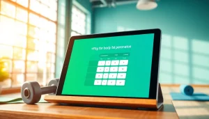 Utilize the body fat percentage calculator interface in a bright gym environment.