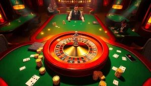 Players engaging intensely at the 789win club's luxurious casino tables with cards and chips.