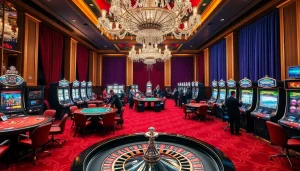 Exciting Go8 casino scene featuring players at gaming tables and a roulette wheel in action.