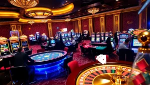 Kuwin com offers a vibrant casino experience with players engaged at gaming tables and exciting slot machines.