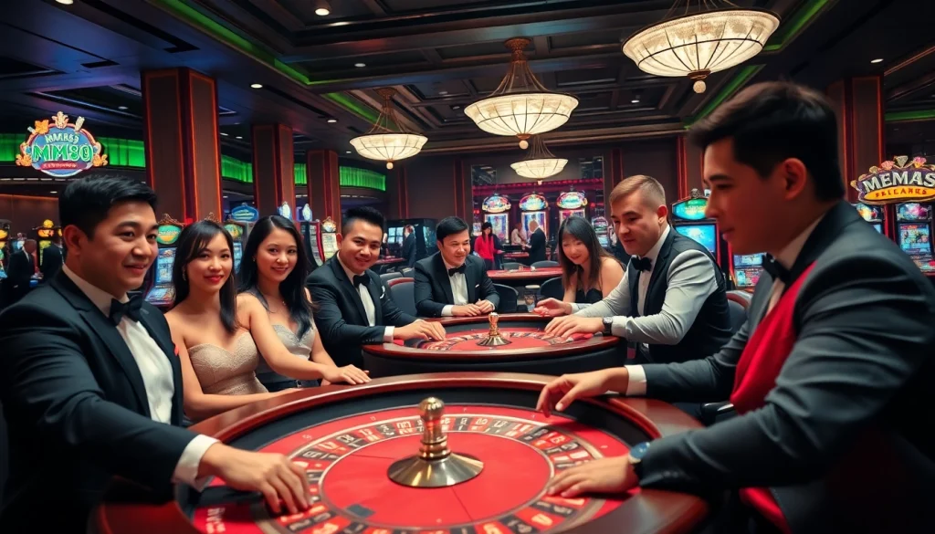 Experience the thrill of MM88 with vibrant casino gaming tables and excited players.