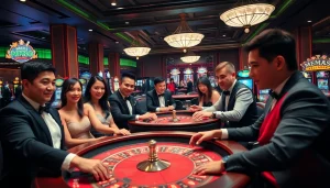 Experience the thrill of MM88 with vibrant casino gaming tables and excited players.
